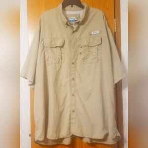 Magellan Outdoors Casual Beige Button Down Fish Gear Shirt 4XL